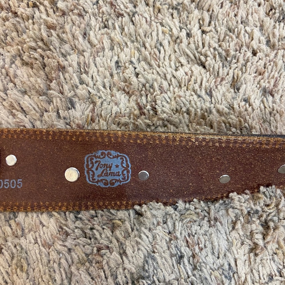Tony Lama Brown Tooled Leather Rhinestone Western Belt Size 38 C50505. READ - Picture 3 of 8